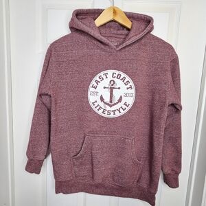 East Coast Lifestyle Kids Burgundy Logo Graphic Hoodie Sweatshirt Boys L Unisex